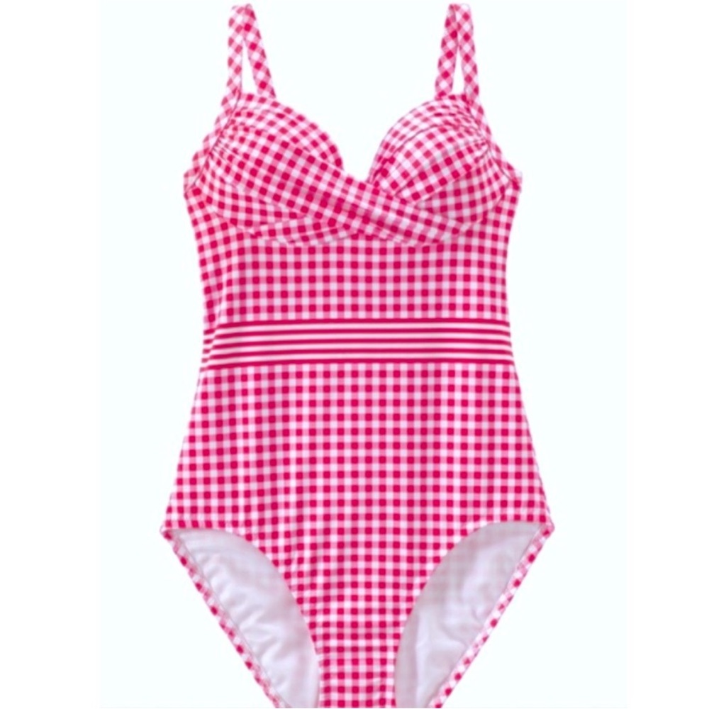 Draper James x Lands’ End Pink Gingham One Piece Swimsuit 22W NWT Tummy Control